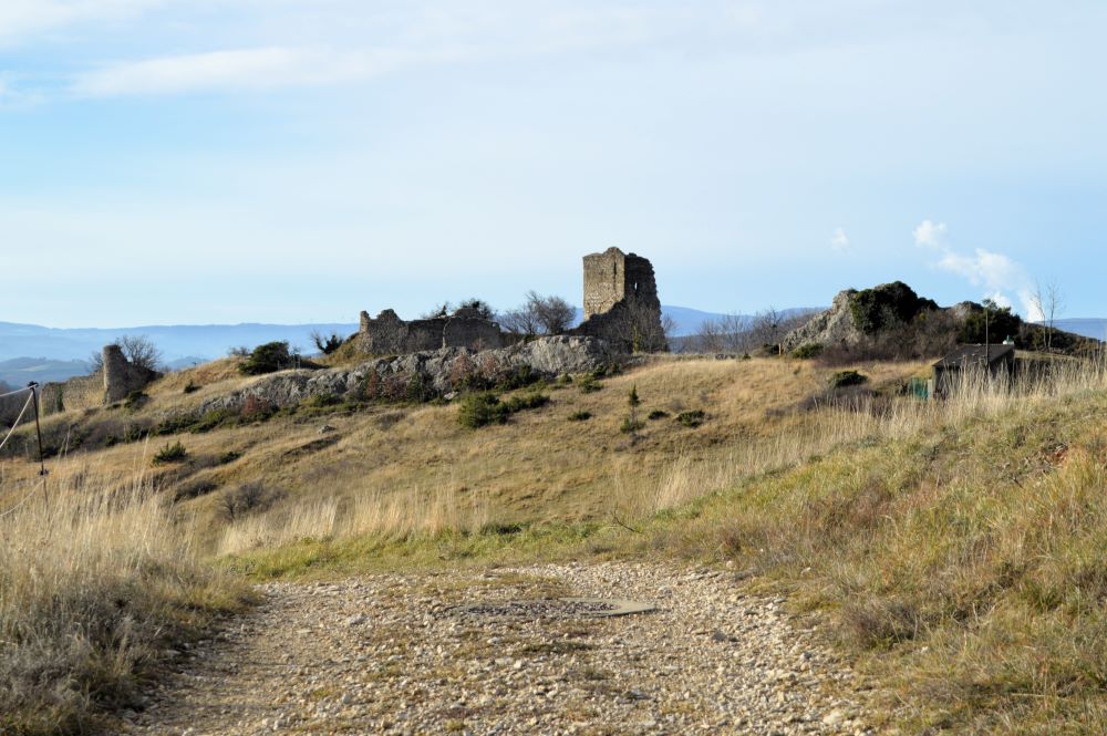 des ruines de château fort sur une crête