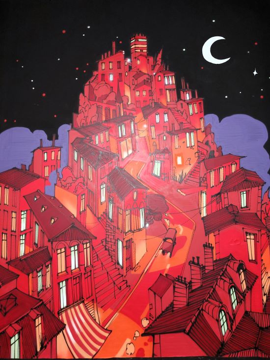 fresque murale représentant une ville