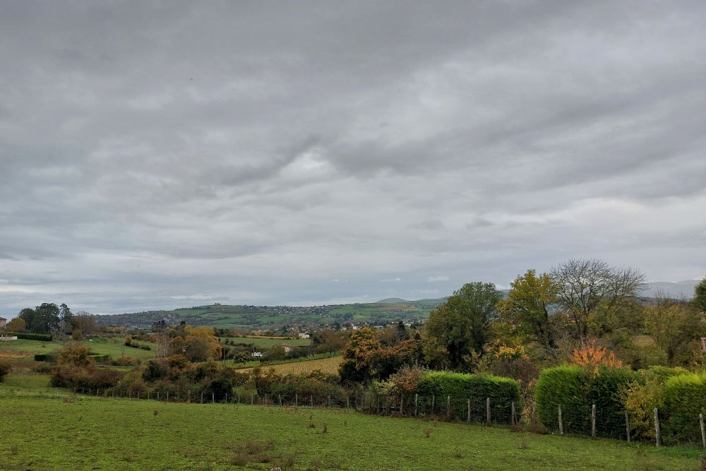 paysage de campagne en automne un jour de pluie