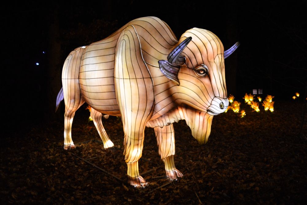 Sculpture lumineuse en forme de bison