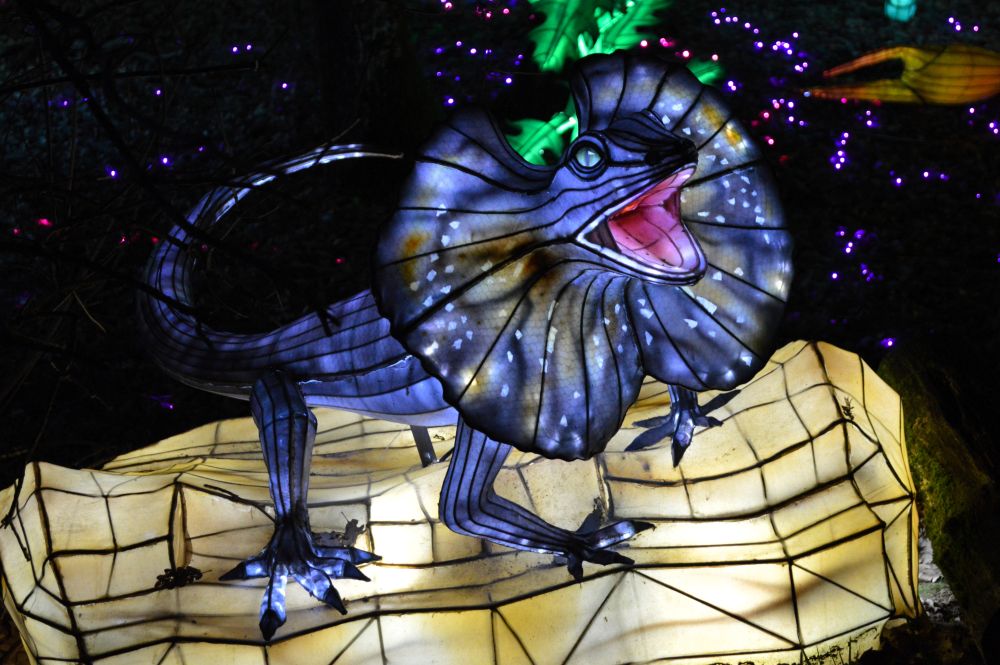 Sculptures lumineuses en forme de petit dinosaure agressif