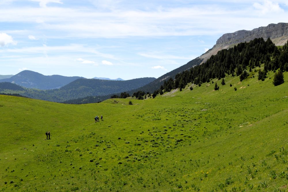 des personnes randonnent au cœur des montagnes du Vercors