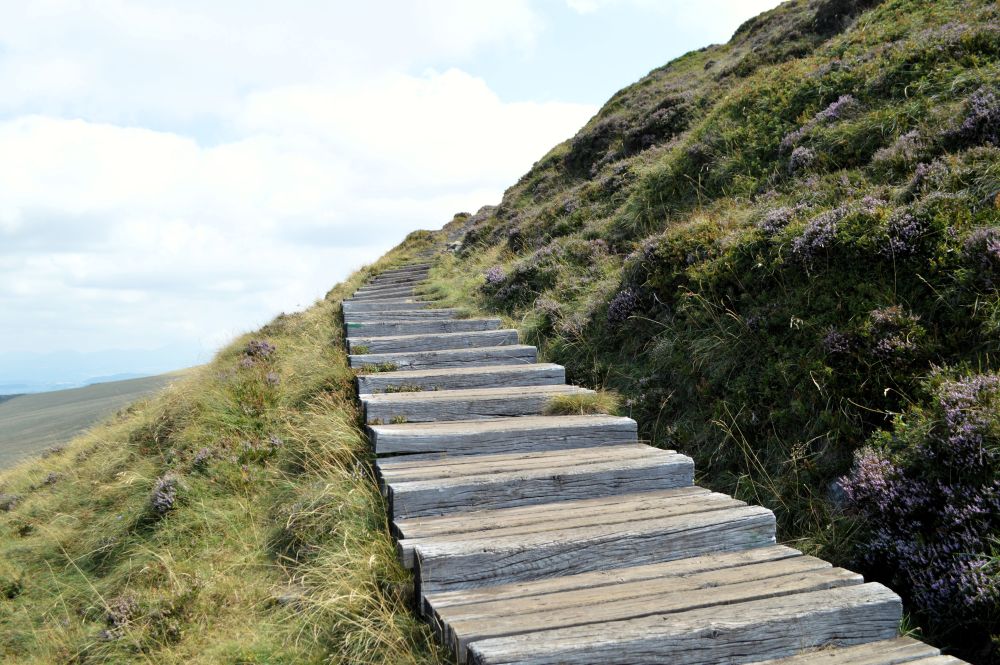 les escaliers de la montée vers la Banne d'Orchande